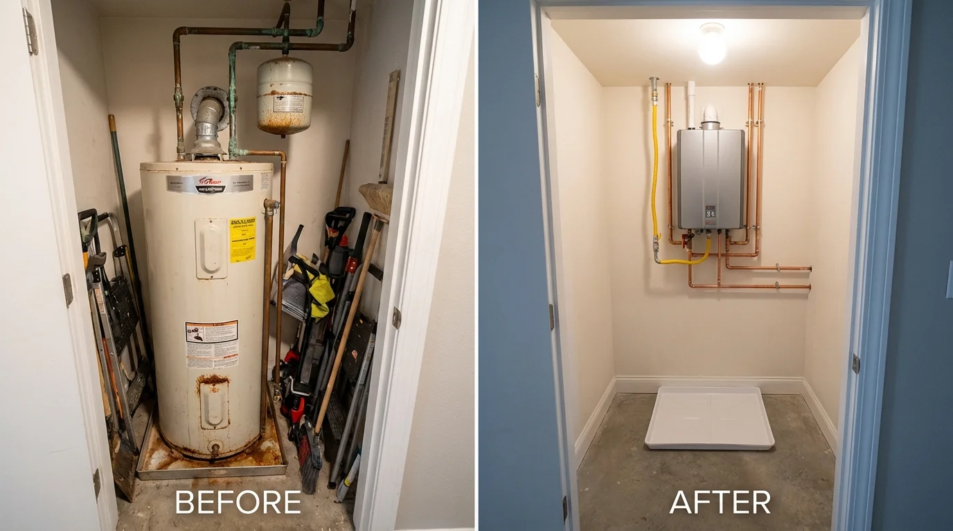 Tank water heater versus wall-mounted tankless unit comparison for Dana Point, CA homeowners